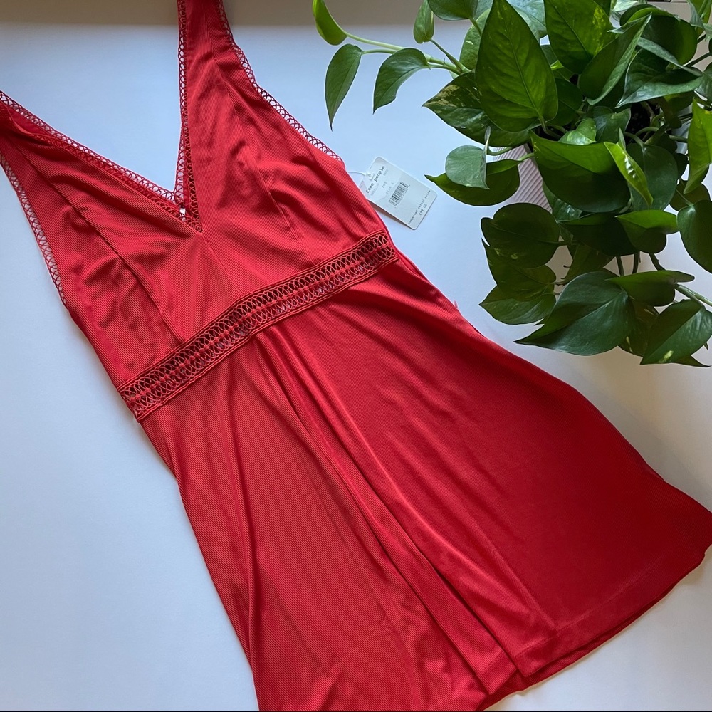 Free People Red Crochet V Neck Dress